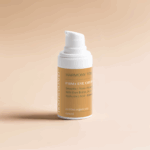 Natural anti-aging Firm+ Eye Cream with hyaluronic acid and botanicals on soft beige background - best eye cream