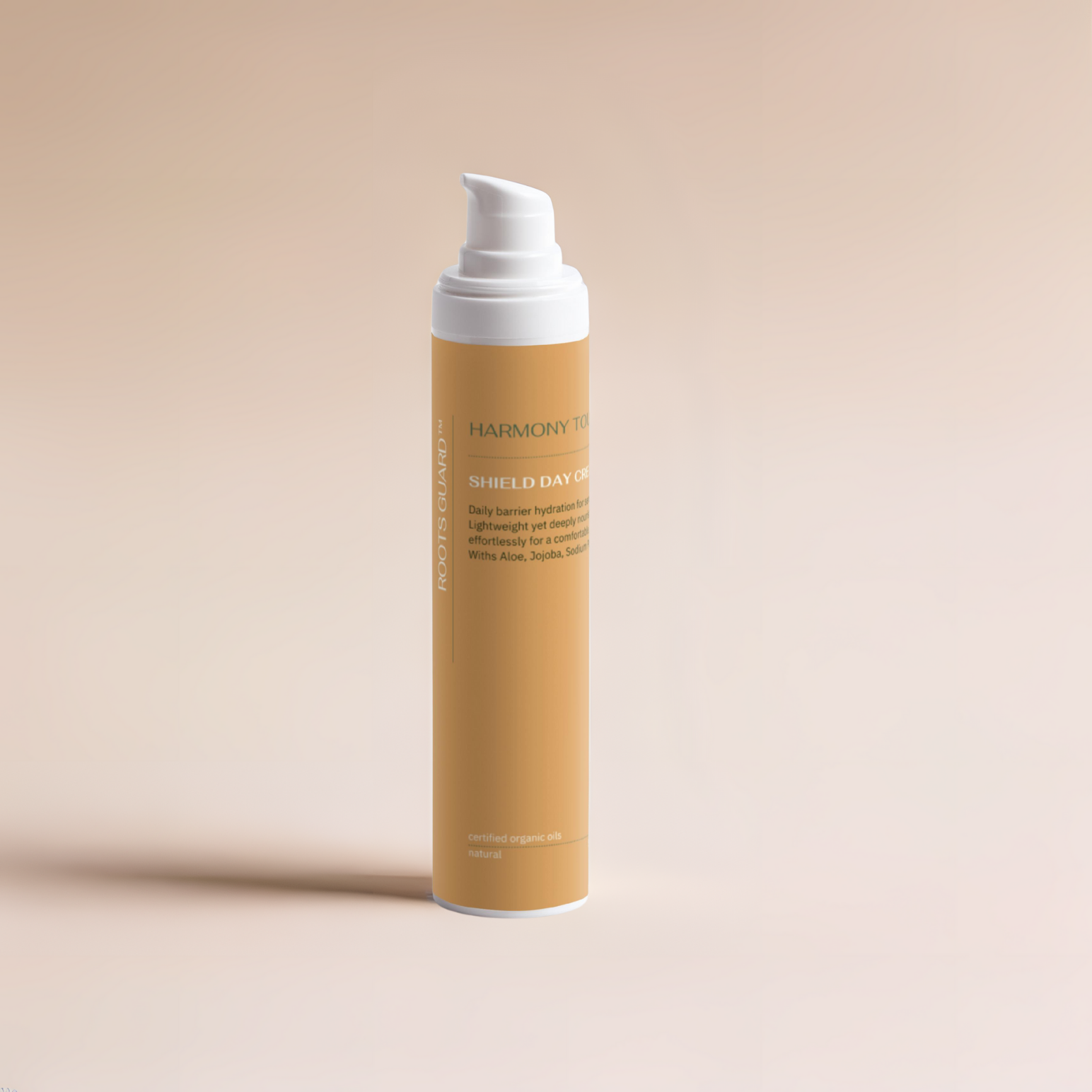 Shield Natural Day Cream bottle standing upright on beige background