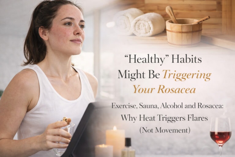 Woman exercising outdoors in cool weather to prevent rosacea flares from overheating... Exercise, Sauna, alcohol and Rosacea: Why Heat Triggers Flares Roots guard